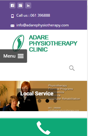 Mobile Phone view of Adare Physiotherapy Clinic Website